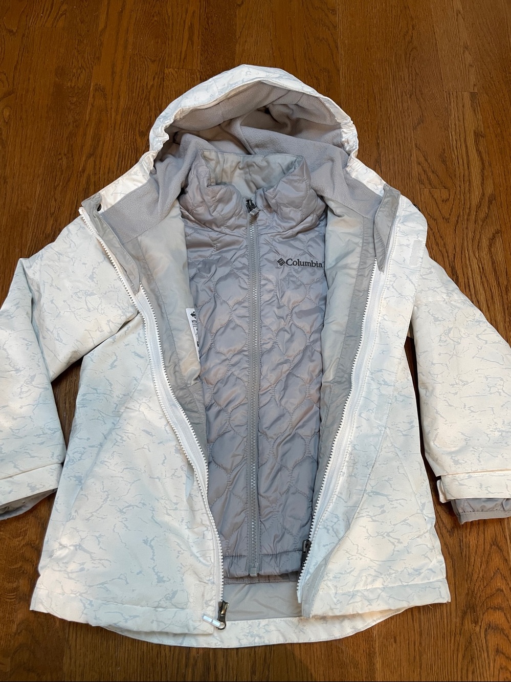 EUC Columbia Bugaboo interchange jacket girls 3-in-1 ski hood snow S 7/8